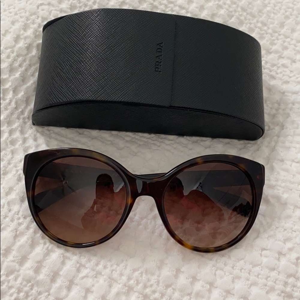 Prada brown tortoise shell sunglasses with case